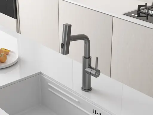 Cмеситель для кухни водопад с выдвижной лейкой графит Nett LGr-35 Графит - фото 8