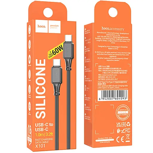 Дата кабель Hoco X101 Assistant 60W Type-C to Type-C (1m) Black - фото 6