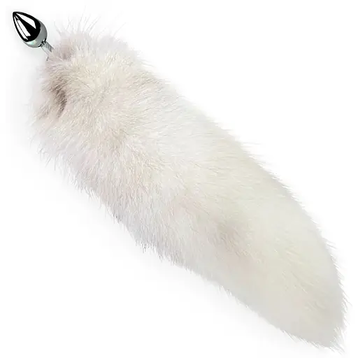 Металева анальна пробка Art of Sex з хвостом із натурального хутра Size M White fox - фото 3