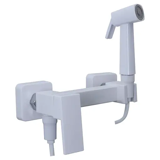 Змішувач для гігієнічного душу зовнішнього монтажу Plamix Kubus-222 Set White (з шлангом та лійкою) PM0744, Білий - фото 1