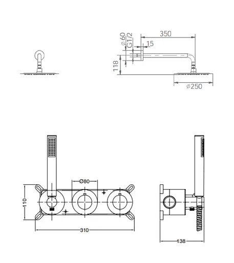 Душова система прихованого монтажу з термостатом Imex Assen чорний матовий GTA052/NG, Чорний матовий - фото 4