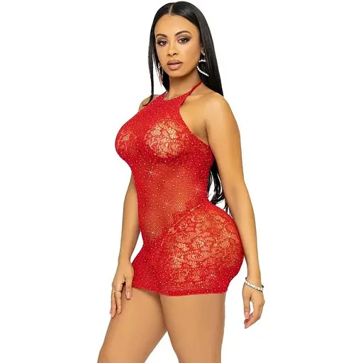 Міні-сукня Leg Avenue Rhinestone halter mini dress Red One size - фото 4