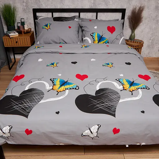 Комплект постільної білизни Moon&Star Бязь Gold Люкс Butterfly Love King Size 220x240 наволочки 2х70х70 - фото 2