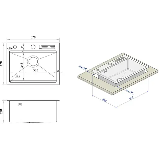 Комплект мийки на кухню та змішувача Nett з нержавіючої сталі NS-5747 - фото 7