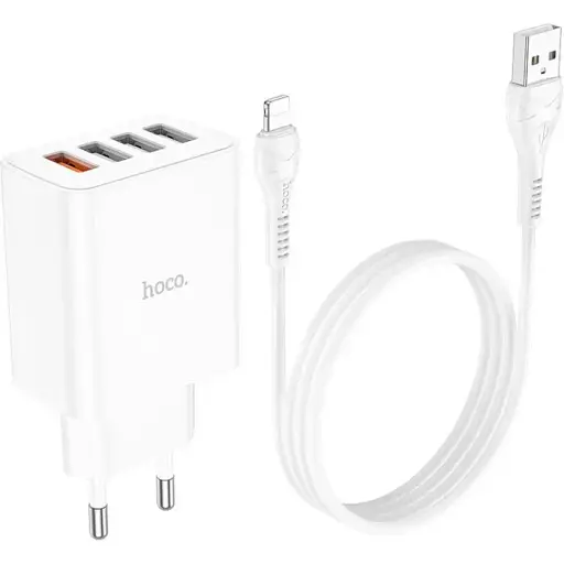 Зарядний пристрій Hoco C102A 4 порти USB виходу з кабелем Lightning - фото 1