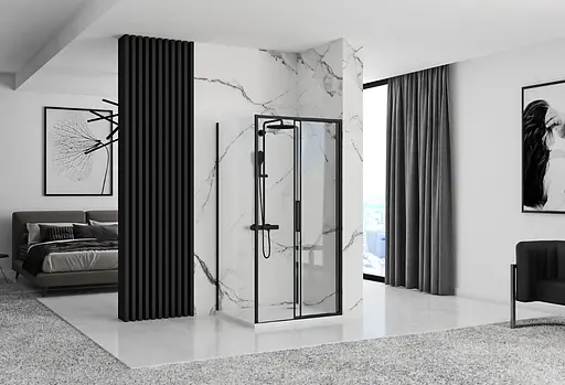 Душова кабіна Rea Rapid Slide 80x120 black REA-K6421 + REA-K6402, Чорний матовий, Універсальна, прозорий - фото 4