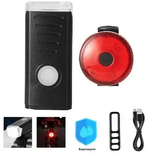 Вело фара с задним фонарем мигалкой RB-B13 велосипедный аккумуляторный водонепроницаемый фонарь с креплением - фото 4