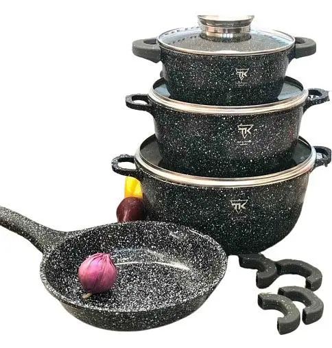 Универсальный набор посуды Top Kitchen TK00076, набор 7 предметов с гранитным покрытием Черный - фото 3