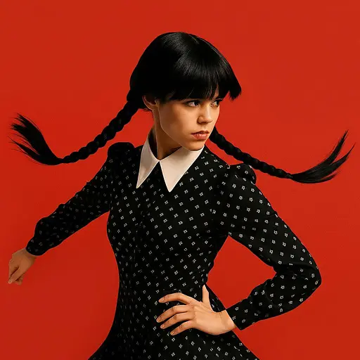 Парик для косплей челка и косички в стиле 'Венсдей Аддамс' 65 см Брюнет