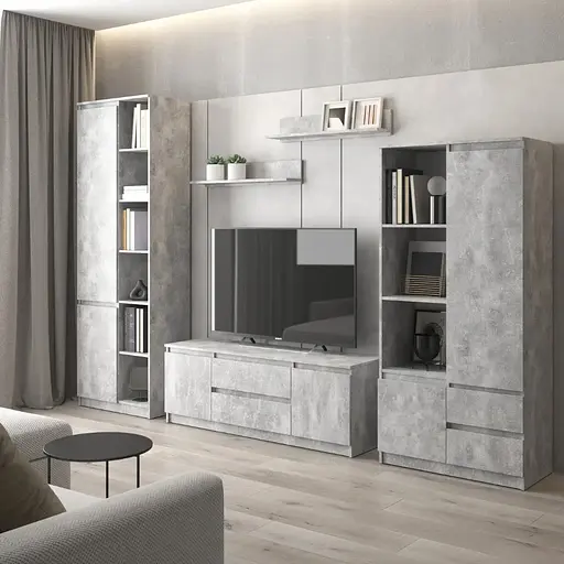 Комплект мебели в гостиную VAYS шкаф R-26, шкаф R-27, тумба R-28, полки М-22, бетон