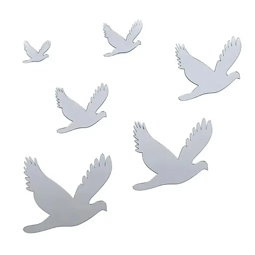 Дзеркальний декор Wall Sticker SW-00002520 акриловий самоклеючий Птахи 6 шт. срібло - фото 1