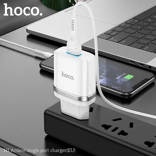 Адаптер питания зарядное HOCO Ardent single port charger N1 1USB 12 W (Safety Certified) черное - фото 5