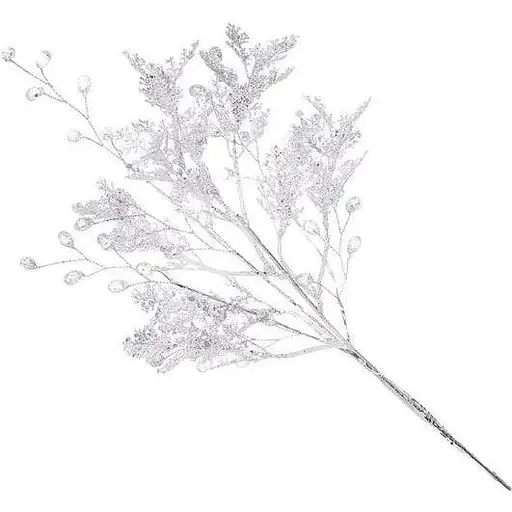 Декоративная ветка с акриловыми каплями и глиттером Белый с серебряным 23 см - фото 1