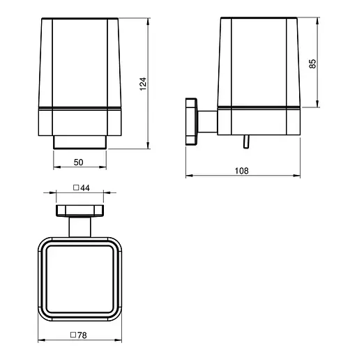Дозатор для жидкого мыла Volle Teo с нижним нажатием матовое стекло/хром 15-88-422, Хром - фото 2
