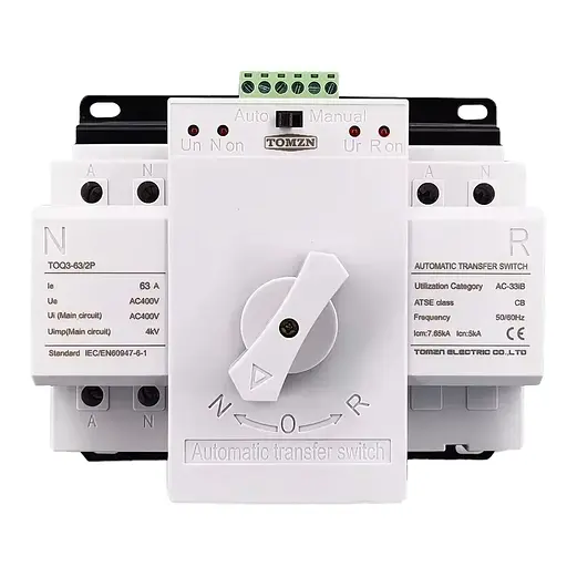 Моторизованный автоматический переключатель ввода резерва Tomzn TOQ3-63/2P 2 полюса 63 Ампер