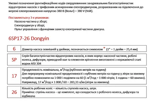 Насос відцентровий свердловинний DONGYIN 6SP30-16 380В 15кВт H 182(122)м Q 700(500)л/хв Ø145мм +пульт (з 3х частин) (7777303) - фото 4