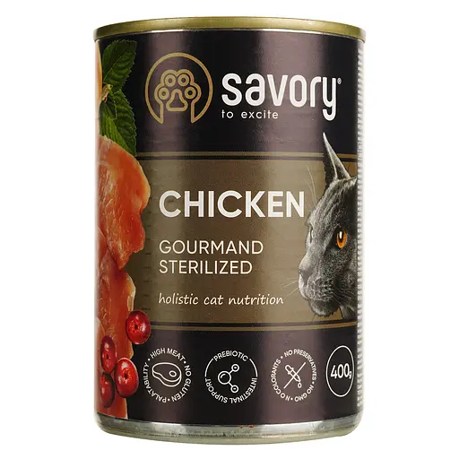 Вологий корм для дорослих стерилізованих котів Savory Cat Can Adult Sterilised з куркою 400 г - фото 2