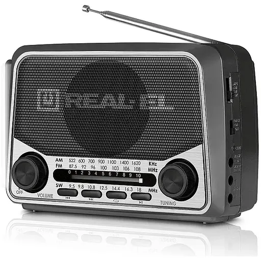 Радиоприемник 1.0 Real-El X-525 Grey, 3 Вт, пластиковый корпус, FM/AM/SW, USB, SD/microSD, аккумулятор, фонарик