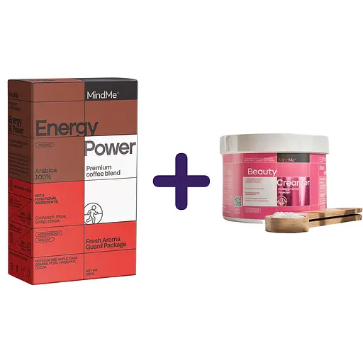 Набор: кофе MindMe Energy &  Power функциональный молотый 250 г + коллагеновые сливки с кокосовым молоком MindMe Beauty Creamer 210 г