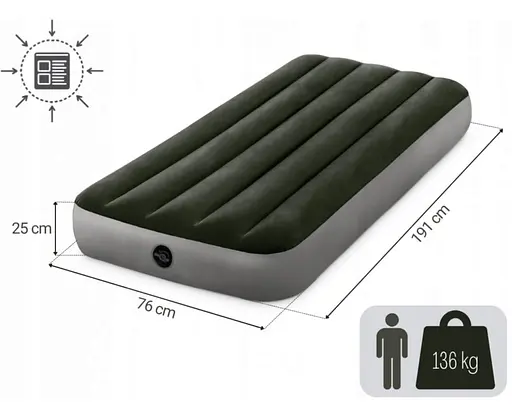 Велюровий матрац, 76x191x25 см, до 136 кг, зелений