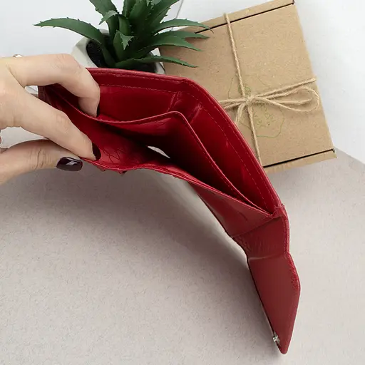 Гаманець жіночий шкіряний маленький Sabrina червоний пітон - фото 5