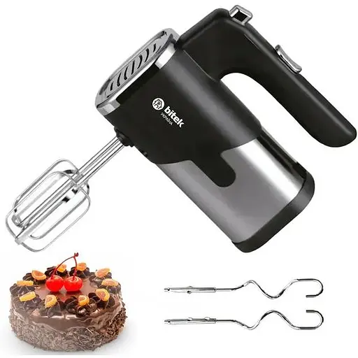 Універсальний ручний міксер Bitek BT-6630 5 швидкостей з насадками для тіста 1200 Вт Срібний Чорний - фото 2