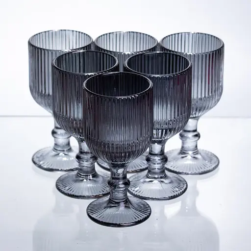 Набір чарок для міцних напоїв 6 штук по 50 мл ребристих із товстого скла сірий HP-19-229 чарка для коктейлів шотів прозора Yiwu HP-19-229 - фото 1