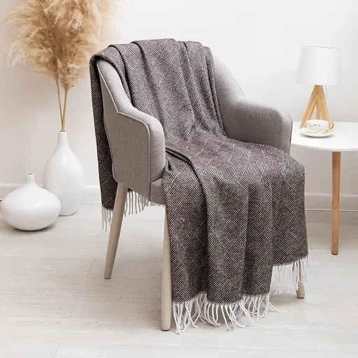 Плед бавовняний Vladi Валенсія Паркет 140х200 білий-темно-коричневий - фото 1