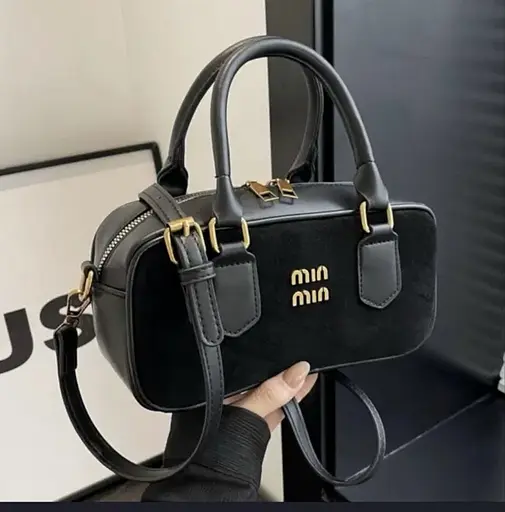 Сумка жіноча замшева зі шкіряними вставками (Чорний) - фото 3