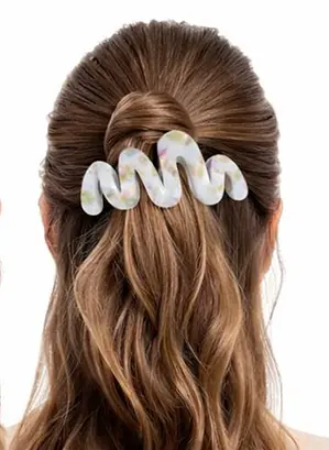 Заколка-крабик для волос волнистая 11 см с мелкими блестящими стразами металлический зажим Перламутровый - фото 2