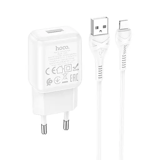 Блок питания с кабелем Адаптер сетевой Hoco Lightning cable C96A 1USB белый - фото 2