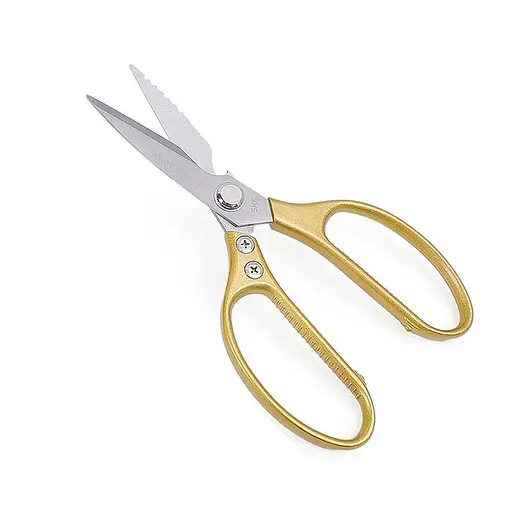 Кухонные многофункциональные ножницы из нержавеющей стали (рыбочистка, орехокол, открывачка, разделка мяса), Kitchen Master Золотистый 87949 - фото 1