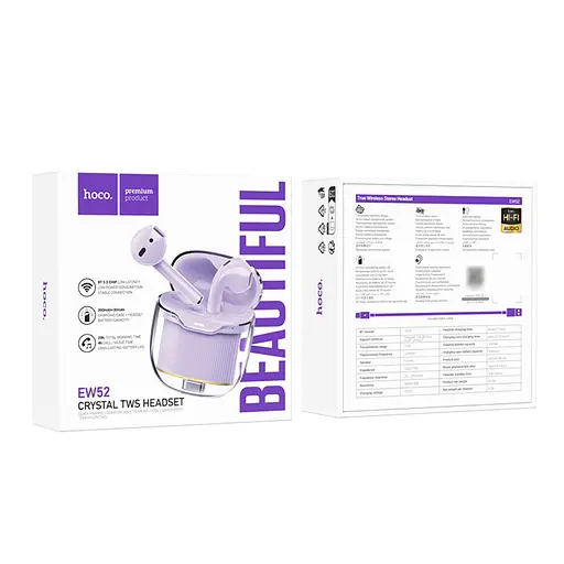 Навушники бездротові Hoco TWS EW52 фіолетовий - фото 4