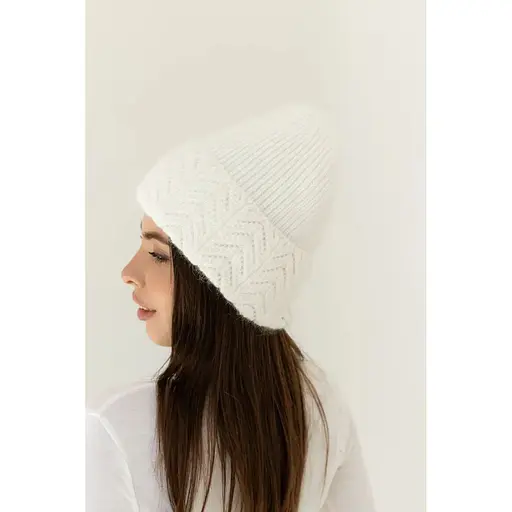 Женская вязаная шапка Ангора Ажур с флисовой подкладкой 60% ангора Белый - фото 1