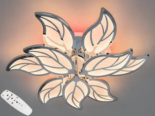 Флористична LED люстра з пультом, димером і підсвічуванням, 140W, хром - фото 1