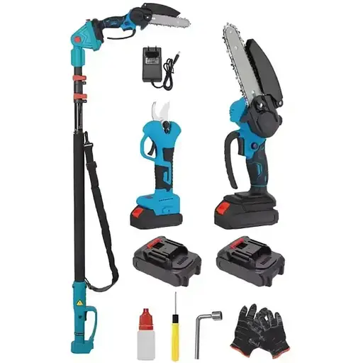 Многофункциональный набор 3 в 1 беспроводная цепная пила секатор и высоторез с удлинителем 2 м 2 аккумуляторы 36 Вт Синий - фото 1