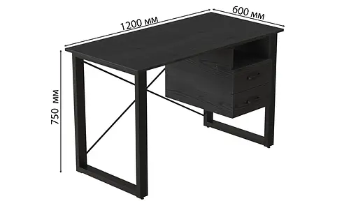 Письмовий стіл із ящиками Ferrum-decor Оскар 750x1200x600 метал Чорний ДСП Сосна Кембра 16 мм (FRD-103215) - фото 4