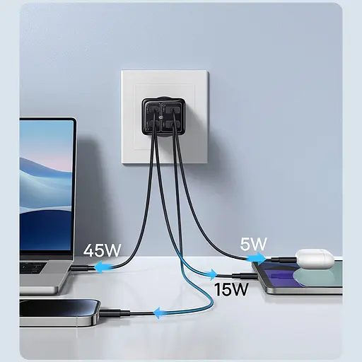 СЗУ Baseus GaN6 Pro OS 65W (2USB-A/2C) + кабель Type-C to Type-C (P10162701) - фото 4