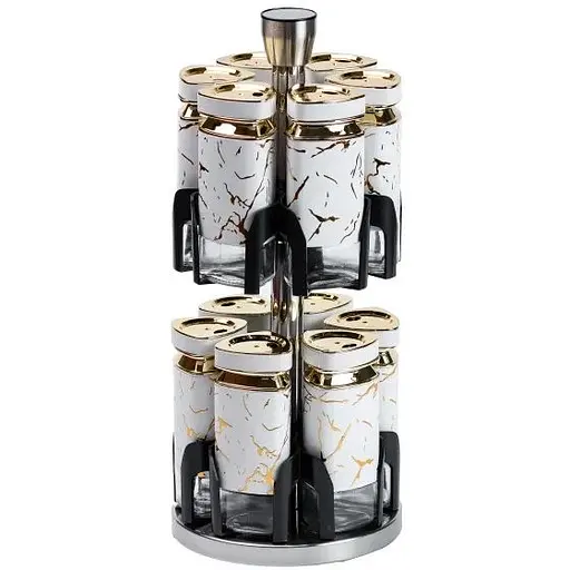 Набір баночок для спецій TS Kitchen HP1333 на підставці 12 штук білий мармур - фото 1