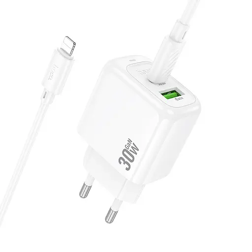МЗП Hoco CS55A Surplus PD30W+QC3.0 (1USB-A/1C) + кабель Type-C to Lightning White - фото 6