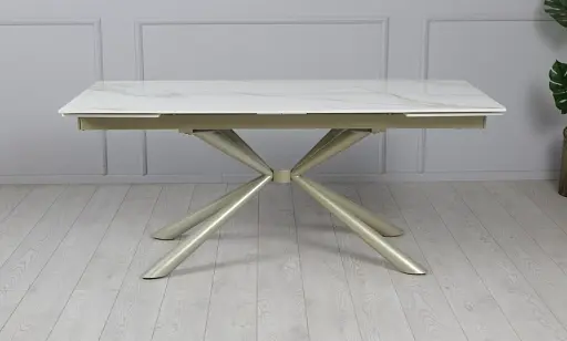 Стіл Рим обідній розкладний білий глянець 1800/2600x900x750 ноги шампань - фото 6