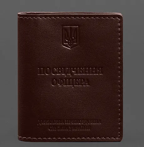 Кожаная обложка для удостоверения офицера ГНСУ (три кармана) бордовая - фото 1