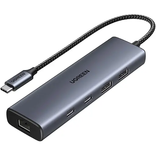 Хаб USB 3.2 Type-C -> 1xUSB-A 3.2/ 1xUSB-A 2.0/2xUSB-C 3.2/ RJ45 PD CM512 сірий UGREEN - фото 1