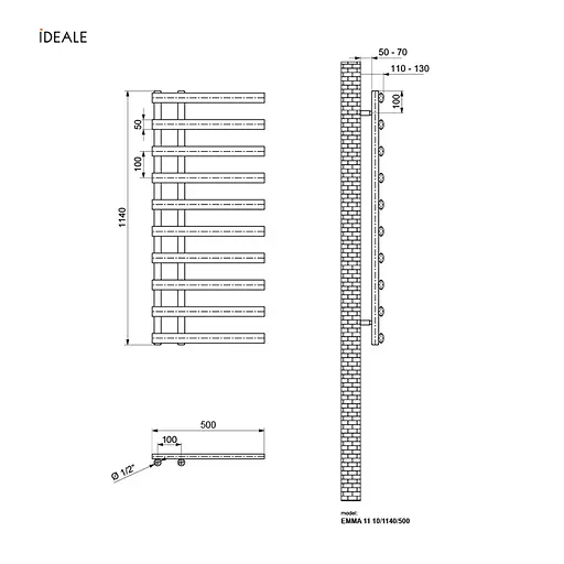 Рушникосушка дизайнерська Ideale Emma 11 10/1140/500 чорний, Чорний - фото 3
