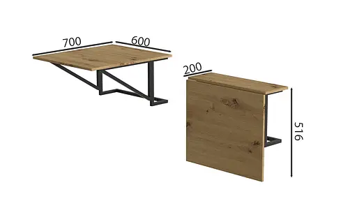 Стіл розкладний Олександр 6 Ferrum-decor 750x600x700 Чорний метал ДСП Дуб Артізан 16 мм (FRD-104897) - фото 2