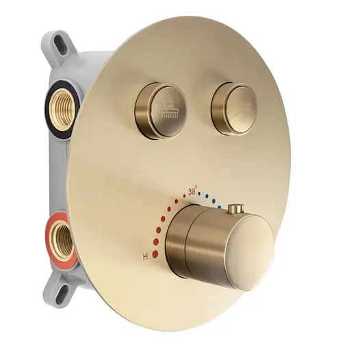 Душова система Rea Lungo brushed gold з термостатом + BOX прихованого монтажу REA-P8551, Золотий - фото 2