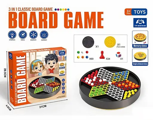 Настільна гра 3 в 1 - шахи, шашки, логічні ігри, 24 фігури, 60 кульок, кубик, 096 O