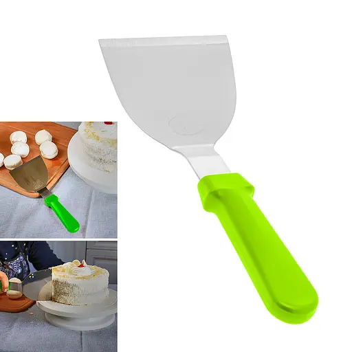 Шпатель скребок лопатка для теста из нержавеющей стали с пластиковой ручкой 25 см, Kitchen Master Салатовый 85286 - фото 1