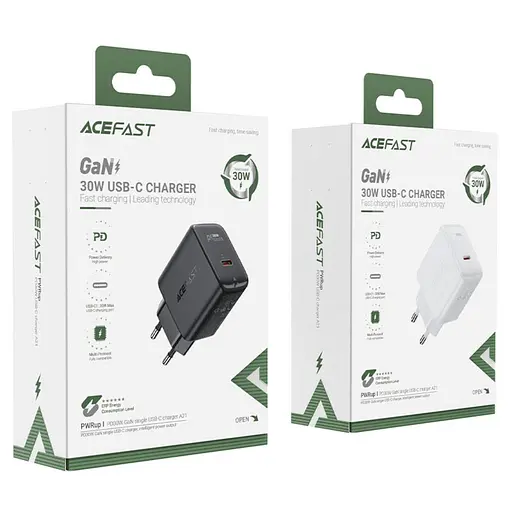 Мережевий зарядний пристрій Acefast a21 30 W gan single usb-c charger black - фото 4