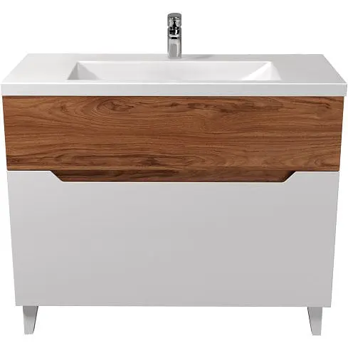 Тумба Мойдодир Colibri 100 з умивальником Cosmo 100 підлогова французький горіх з білим Горіх - фото 1